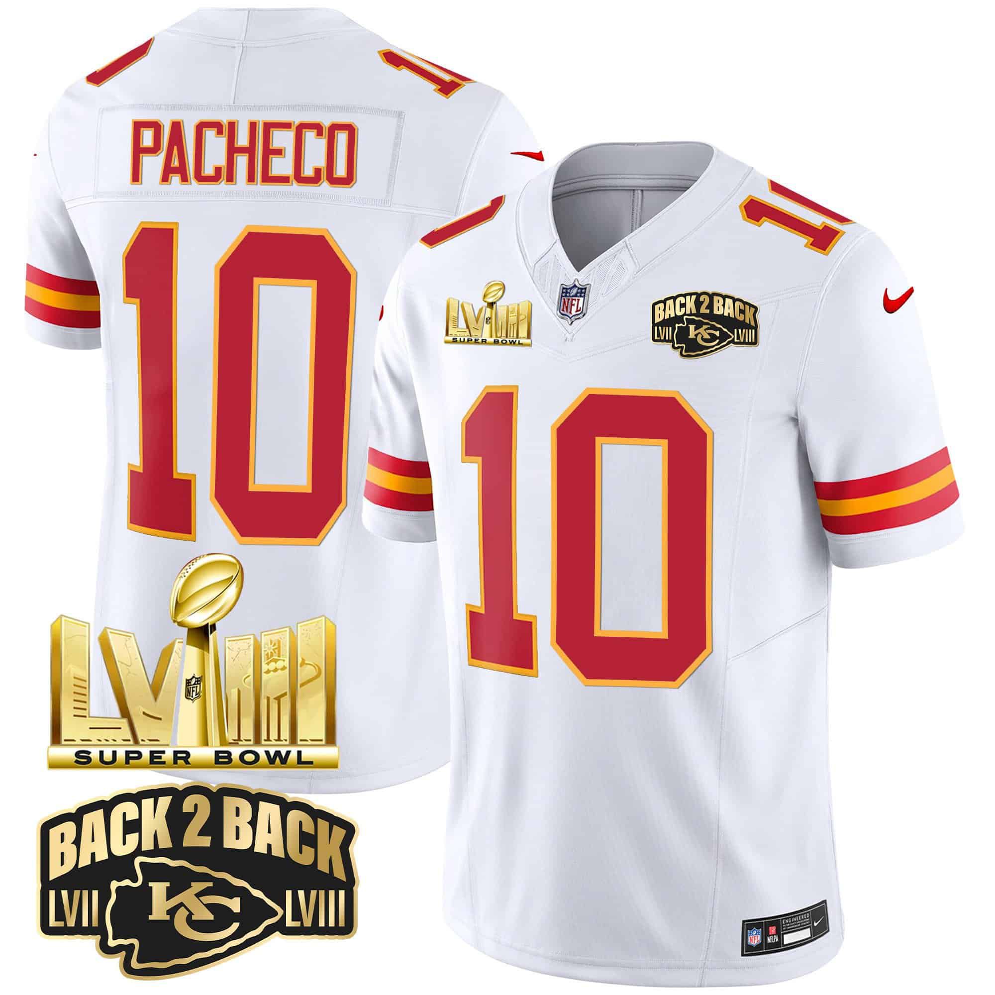 Men Kansas City Chiefs #10 Pacheco White 2024 Nike Super Bowl LVIII & Back-2-Back Gold Patch Vapor NFL Jersey->indianapolis colts->NFL Jersey